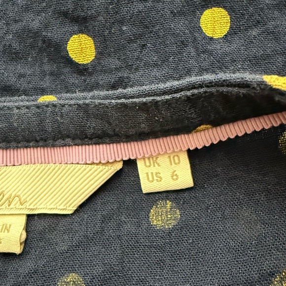 Boden Navy Embroidered Gold Foil Polka Dots Cotton Blouse - Picture 4 of 10